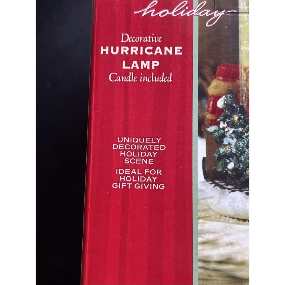 Living Home Holiday Scene‎ Decorative Hurricane Lamp With Candle Train Santa New